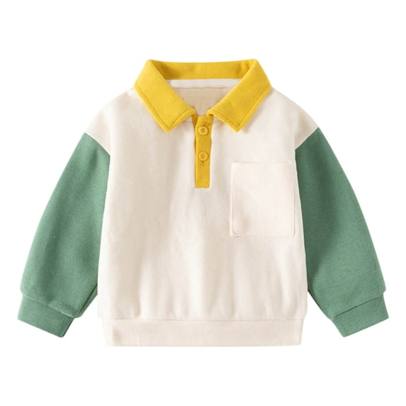 Lmnyox Children's Sweatshirts Fashion Color Blocked Button Collared Long Sleeve Pullover Fall Athletic Tops
