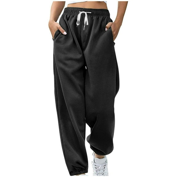 Lmnyox Cinch Bottom Sweatpants for Women Baggy Casual High Waist Drawstring Sport Running Pants Solid Color