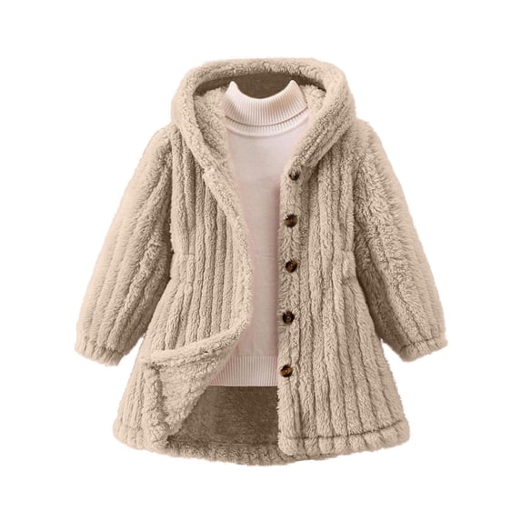 Lmnyox Coats for Toddler Kids Winter Thermal Ribbed Fleece Button Down Coats Plain Long Sleeve Outerwears