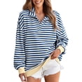 thumbnail image 1 of Lmnyox Collared Sweatshirts for Women Oversized Striped Half Zip Pullover Shirts Long Sleeve Trendy Tops, 1 of 6