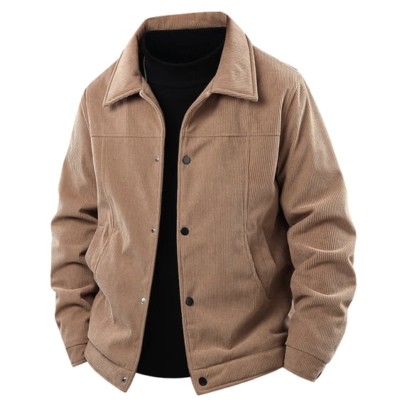Lmnyox Corduroy Jackets for Men Long Sleeve Button Down Fleece Lined Coats Vintage Collared Jackets with Pockets