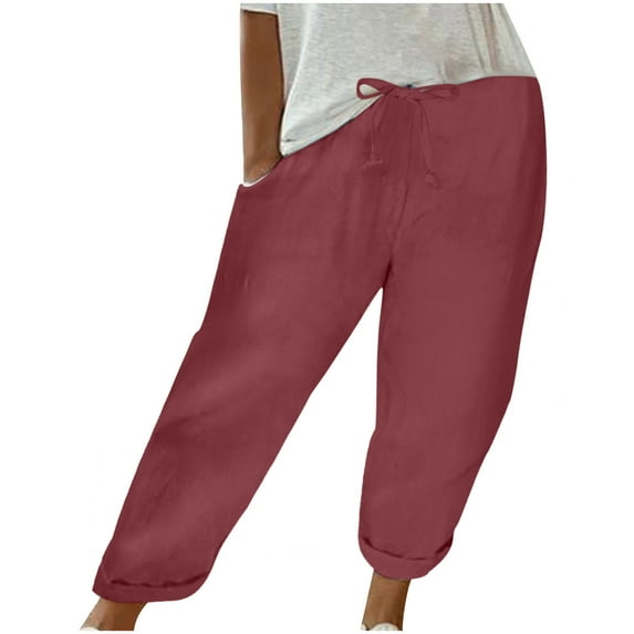 Lmnyox Cotton Linen Capris for Women Wide Leg Drawstring Capri Pants with Pocket Summer Casual Beach Capris