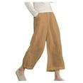 thumbnail image 1 of Lmnyox Cotton Linen Capris for Women Wide Leg Elastic Waist Cropped Pants with Pocket Lightweight Capri Pants, 1 of 5