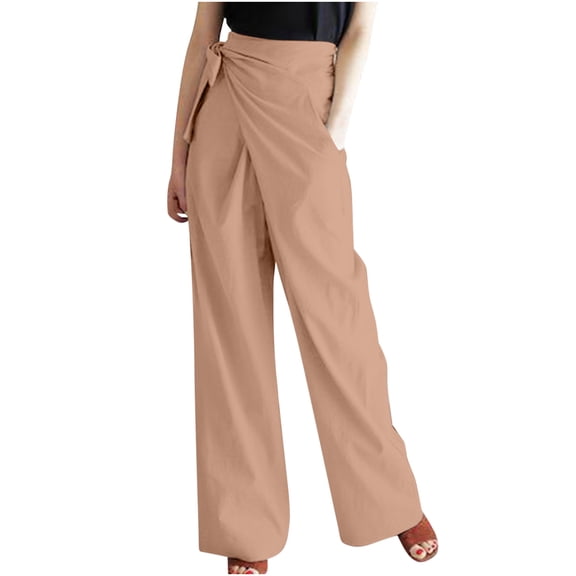Lmnyox Cotton Linen Dress Pants for Women Wide Leg High Waist Palazzo Pants Lightweight Business Trousers
