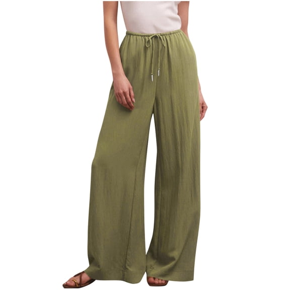 Lmnyox Cotton Linen Pants for Women Summer Wide Leg Drawstring Palazzo Pants Flowy Vacation Trousers