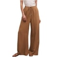 thumbnail image 1 of Lmnyox Cotton Linen Pants for Women Summer Wide Leg Drawstring Palazzo Pants Flowy Vacation Trousers, 1 of 7