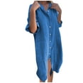 thumbnail image 1 of Lmnyox Cotton Linen Shirt Dress for Women Short Sleeve V Neck Button Down Dress Summer Loose Casual Dress, 1 of 5