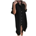 thumbnail image 1 of Lmnyox Cotton Linen Shirt Dress for Women Short Sleeve V Neck Button Down Dress Summer Loose Casual Dress, 1 of 5