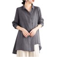 thumbnail image 1 of Lmnyox Cotton Linen Shirts Womens Button Down Collared Vintage Fashion Blouses Dressy Casual Long Sleeve Tops, 1 of 5