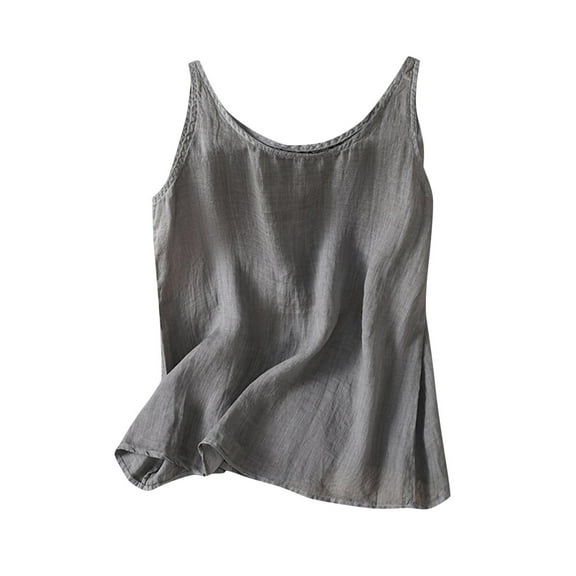 Lmnyox Cotton Linen Tank Tops for Women Loose Casual Sleeveless Round Neck T Shirt Summer Comfy Shirts