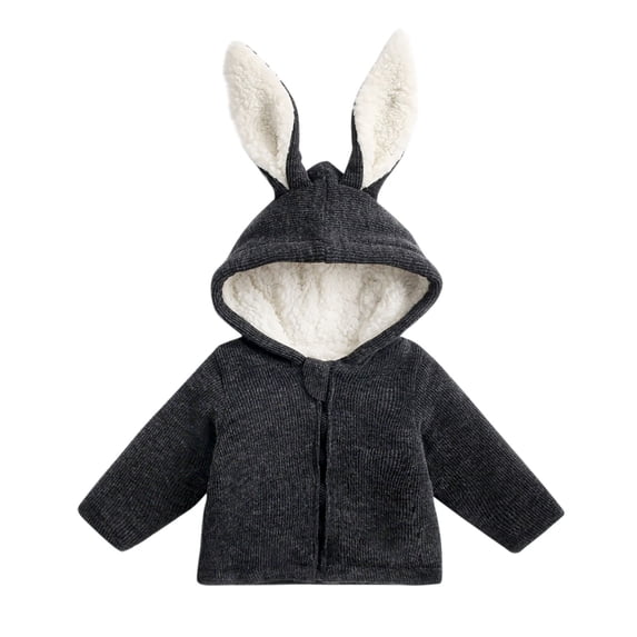 Lmnyox Cute Coats for Baby Toddlers Winter Warm Plain Hooded Ribbed Jackets Long Sleeve Zip Up Coats