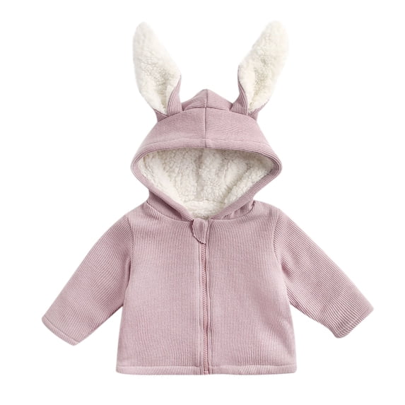 Lmnyox Cute Coats for Baby Toddlers Winter Warm Plain Hooded Ribbed Jackets Long Sleeve Zip Up Coats