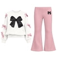 thumbnail image 1 of Lmnyox Cute Outfits for Girls 2 Pieces Bow Knot Pullover and Bell Bottom Pants Casual Clothing Sets, 1 of 8