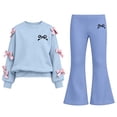 thumbnail image 1 of Lmnyox Cute Outfits for Girls 2 Pieces Bow Knot Pullover and Bell Bottom Pants Casual Clothing Sets, 1 of 8