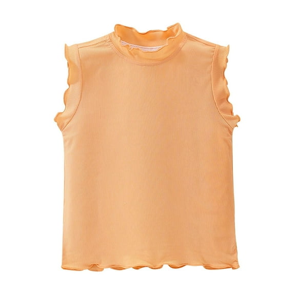 Lmnyox Cute Tops for Girls Ruffle Mock Neck Sleeveless Cotton Tank Shirts Solid Color Basic Summer Fashion Tee
