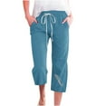 thumbnail image 1 of Lmnyox Drawstring Capris for Women Summer Cotton Linen Cropped Pants with Pocket Lightweight Trousers, 1 of 4