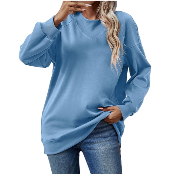 Lmnyox Fall Pullover Tops for Women Soft Long Sleeve Sweatshirts Loose Casual Solid Color Shirts Fashion Clothes