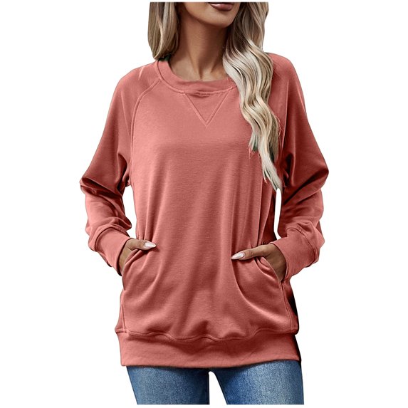 Lmnyox Fall Pullover Tops for Women Soft Long Sleeve Sweatshirts Loose Casual Solid Color Shirts Fashion Clothes