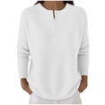 thumbnail image 1 of Lmnyox Fall Sweaters for Women Long Sleeve Crew Neck Button Sweater Tops Fashion Loose Knitted Shirts, 1 of 7