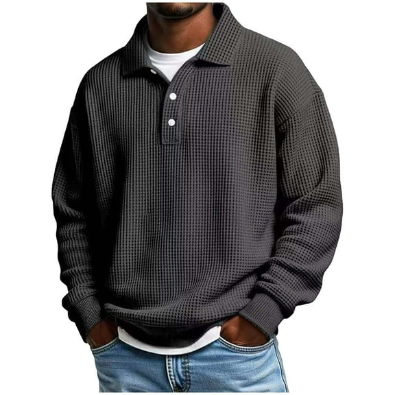Lmnyox Fall Winter Golf Shirt for Men Solid Ribbed Long Sleeve Button Collared Shirts Business Casual Tops