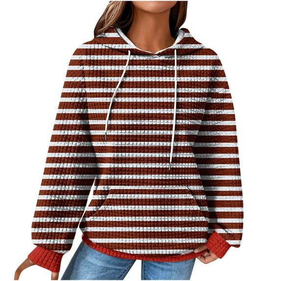 Lmnyox Fall Winter Hoodies for Women Striped Long Sleeve Hooded Pullover Oversized Fashion Sweatshirts with Pocket