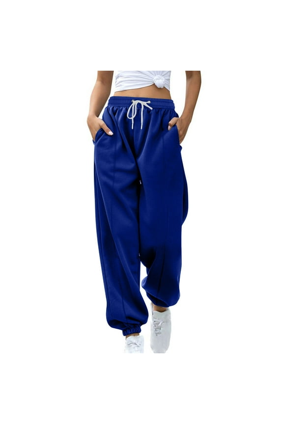 Fall Winter Sweatpants for Women Casual Fleece Lined Joggers with Pocket High Waist Drawstring Workout Pants