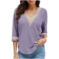 thumbnail image 1 of Lmnyox Fashion 3/4 Sleeve Shirts for Women Lace V Neck Fashion Casual Tunic Tops Dressy Loose Blouses Clothes, 1 of 9