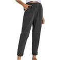 thumbnail image 1 of Lmnyox Fashion Capris for Women Elastic Waist Cotton Linen Crop Trouser with Pocket Summer Beach Pants, 1 of 5