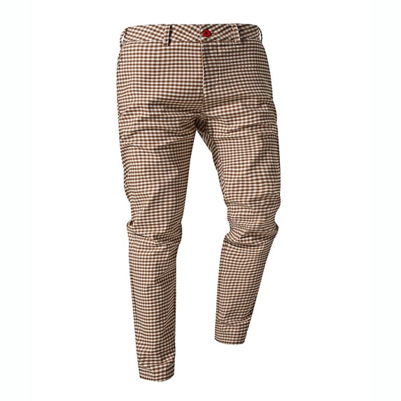 Lmnyox Fashion Pants for Men Classic Plaid Tapered Zipper Trousers Casual Business Work Pants with Pockets
