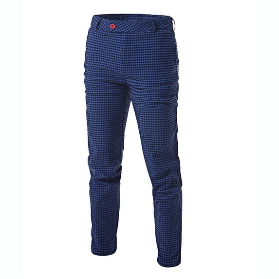 Lmnyox Fashion Pants for Men Classic Plaid Tapered Zipper Trousers Casual Business Work Pants with Pockets