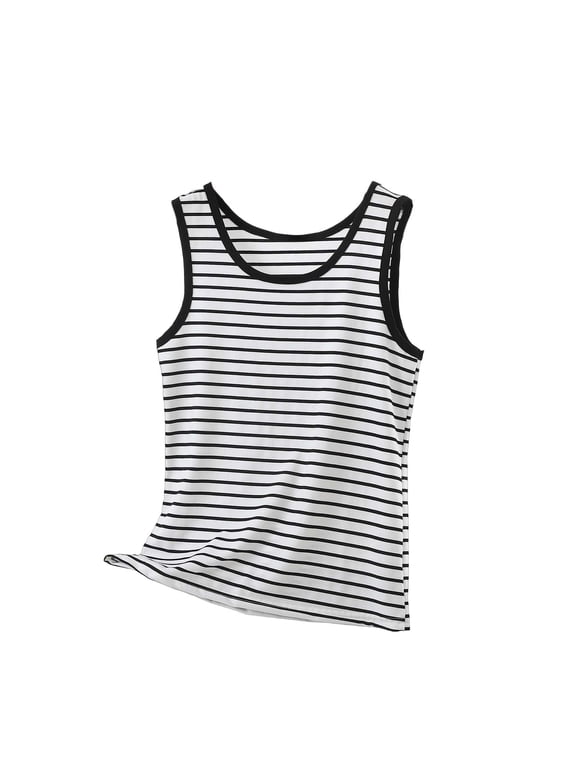 Fashion Striped Tank Tops for Women Comfy Casual Sleeveless Round Undershirts Summer Basic T Shirts