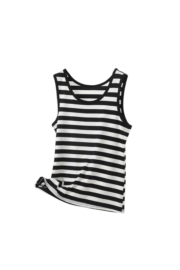 Fashion Striped Tank Tops for Women Comfy Casual Sleeveless Round Undershirts Summer Basic T Shirts