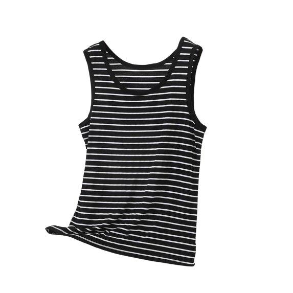 Lmnyox Fashion Striped Tank Tops for Women Comfy Casual Sleeveless Round Undershirts Summer Basic T Shirts