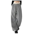 thumbnail image 1 of Lmnyox Fashion Sweatpants for Women Baggy Wide Leg Lounge Trousers Fall Trendy Elastic Waist Drawstring Pants, 1 of 3