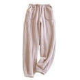 thumbnail image 1 of Lmnyox Flannel Lounge Pants for Women Solid Color Elastic Waist Pajama Pants Fleece Lined Thick Warm Sleepwear, 1 of 3