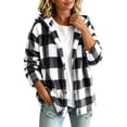 thumbnail image 1 of Lmnyox Fleece Jackets for Women Casual Plaid Button Down Hooded Coats Winter Cozy Long Sleeve Jackets, 1 of 9