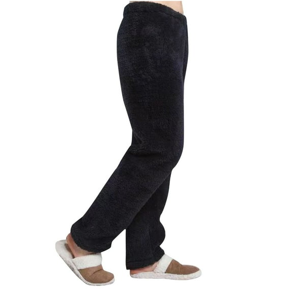 Lmnyox Fleece Pants for Women Soft Elastic Waist Wide Leg Fuzzy Pajama Pants Winter Thermal Lounge Pants with Pocket