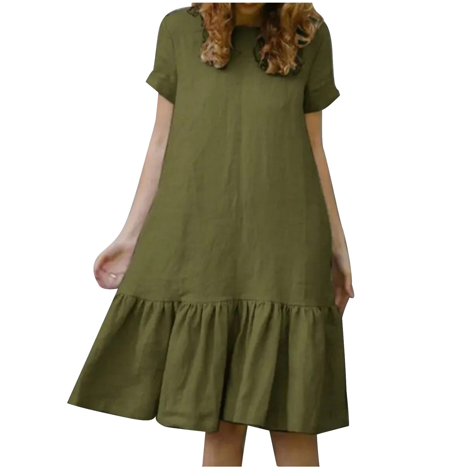 Lmnyox Flowy Cotton Linen Midi Dress for Women Short Sleeve Round Neck Dress Summer Loose Casual Dress - Walmart.com Lmnyox Flowy Cotton Linen Midi Dress for Women Short Sleeve Round Neck Dress Summer Loose Casual Dress - Walmart.com