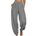 thumbnail image 1 of Lmnyox Flowy Cotton Linen Trousers for Women Baggy Casual Wide Leg Joggers Loose Elastic Waist Casual Pocket Pants, 1 of 7