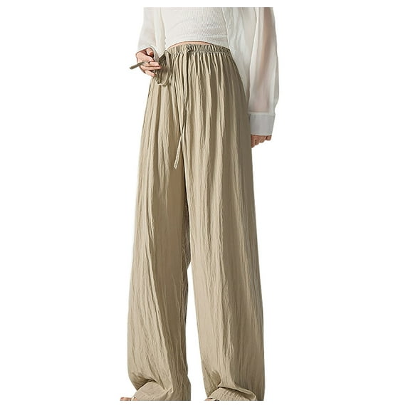 Lmnyox Flowy High Waist Pants for Women Wide Leg Drawstring Trousers with Pocket Summer Lightweight Palazzo Pants