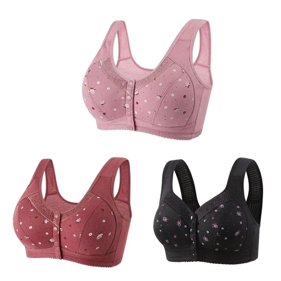 Lmnyox Front Closure Everyday Bra for Women Full Coverage Wireless Underwear Breathable No Underwire Bralettes 3 Pack