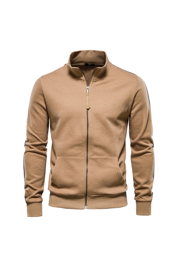 Full Zipper Up Sweatshirts for Men Long Sleeve Mock Neck Athletic Jacket Fall Winter Jogging Coat with Pocket