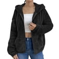 thumbnail image 1 of Lmnyox Fuzzy Jacket for Women Solid Long Sleeve Zip Up Hooded Fleece Coat Outerwear Fashion Thermal Jacket, 1 of 8