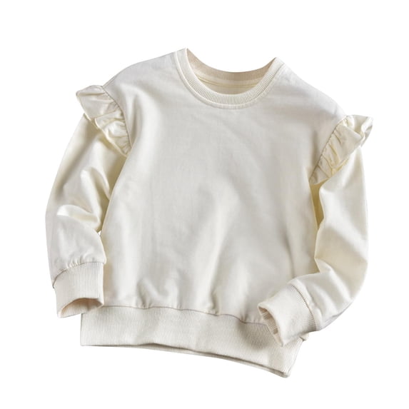 Lmnyox Girl's Blouses Casual Cute Ruffle Sleeve Crew Neck Pullover Tops Classic Solid Color Shirts 2-8 Years