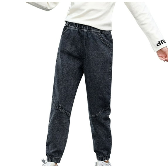 Lmnyox Girl's Denim Pants Casual Elastic High Waist Jeans Summer Stretchy Denim Trousers with Pocket