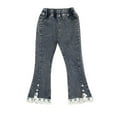 thumbnail image 1 of Lmnyox Girl's Flare Denim Pants Baggy Elastic High Waist Jeans Kid's Lace Layered Denim Trousers, 1 of 3