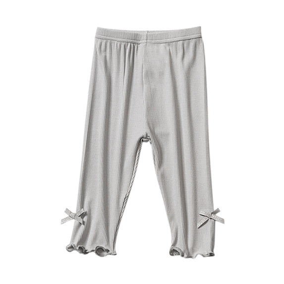 Lmnyox Girl's Leggings Casual Bow Knot Ruffle Trim Stretch Ribbed Leggings Cute Elastic Waist Pants