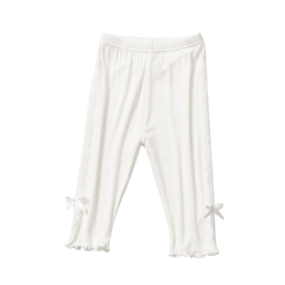 Lmnyox Girl's Leggings Casual Bow Knot Ruffle Trim Stretch Ribbed Leggings Cute Elastic Waist Pants