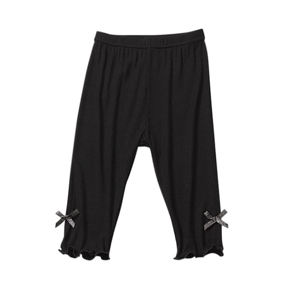 Lmnyox Girl's Leggings Casual Bow Knot Ruffle Trim Stretch Ribbed Leggings Cute Elastic Waist Pants