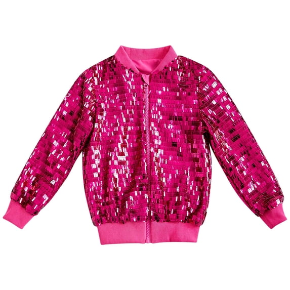Lmnyox Girl's Shiny Jackets Sequin Solid Color Full Zipper Long Sleeve Party Coats Casual Fashion Outerwears